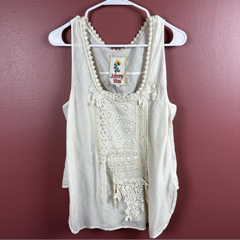 Johnny Was 100% cotton tank top with lace bib detail size medium - Picture 1 of 5